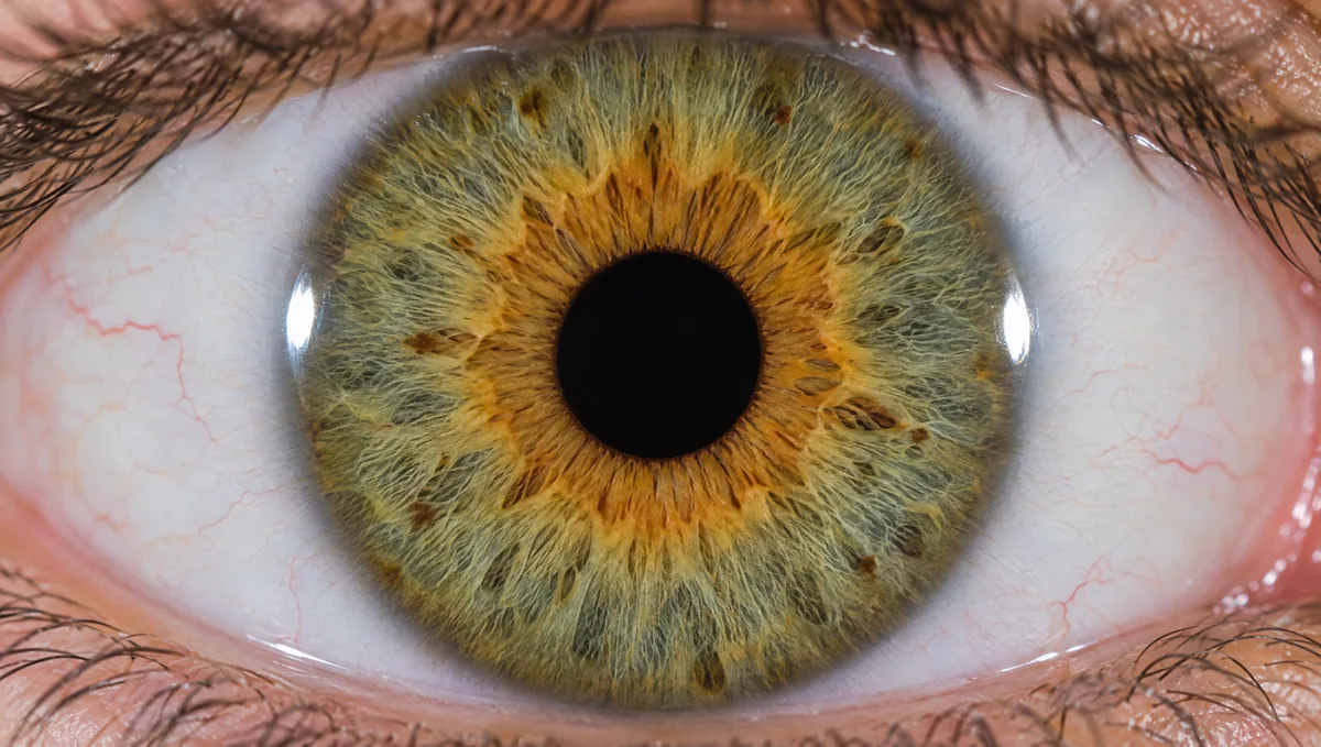 Makroaufnahme einer grün-braunen Iris